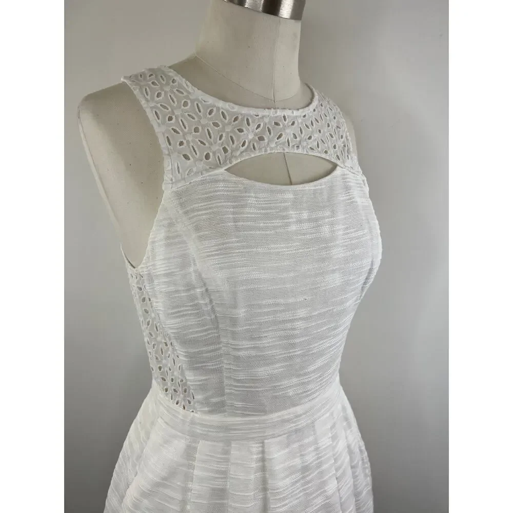 Ali Ra White Cotton Eyelet Cutout Crochet Sleeveless Fit Flare Short Dress 4 S